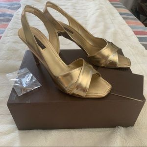 Louis Vuitton Gold Metallic Slingback Heels